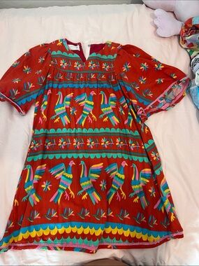 FARM Rio Red Dress with Multicolor Parrot & Floral Print